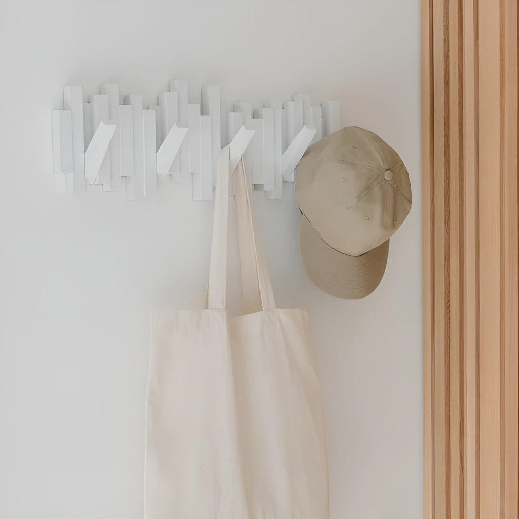 Wood Wall Coat Rack — Piano-Key Foldable Hooks