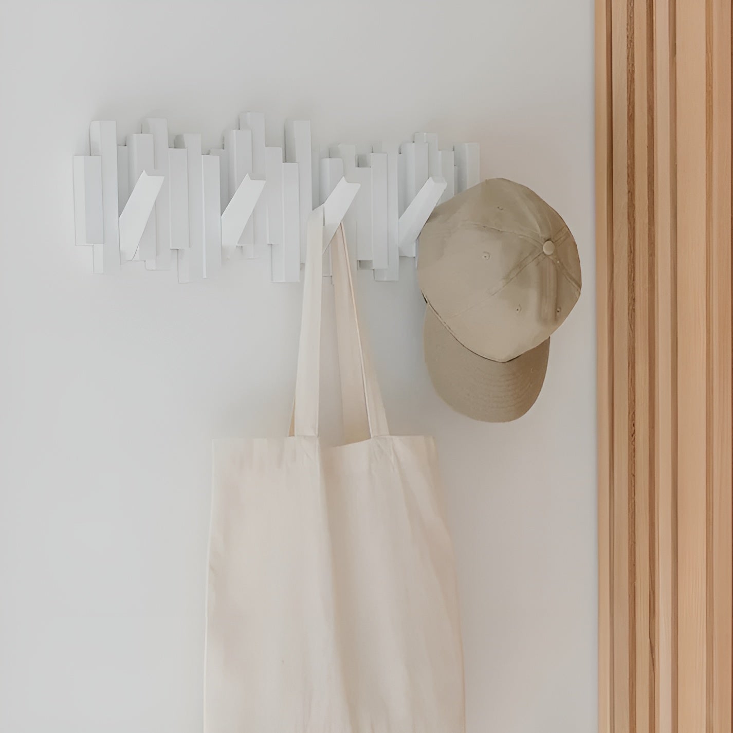Wood Wall Coat Rack — Piano-Key Foldable Hooks