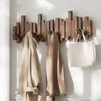 Wood Wall Coat Rack — Piano-Key Foldable Hooks