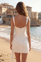 Elegant White Bodycon Mini Dress with Ruffled Details | Flattering Square Neckline for Special Occasions
