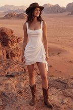 Elegant White Bodycon Mini Dress with Ruffled Details | Flattering Square Neckline for Special Occasions