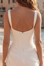 Elegant White Bodycon Mini Dress with Ruffled Details | Flattering Square Neckline for Special Occasions