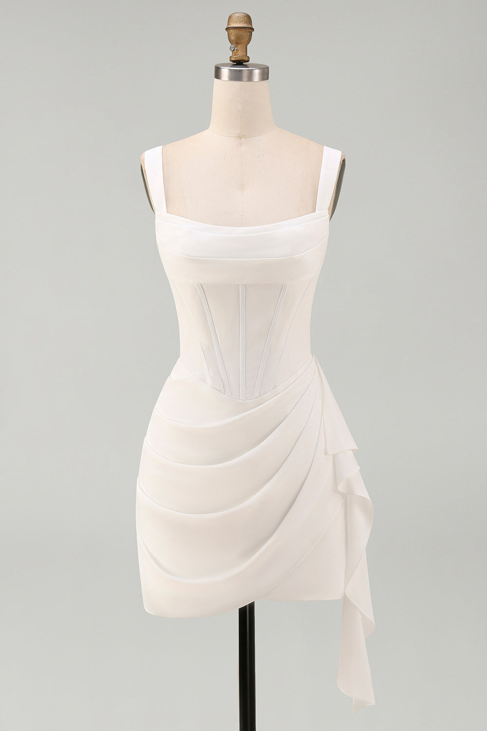 Elegant White Bodycon Mini Dress with Ruffled Details | Flattering Square Neckline for Special Occasions