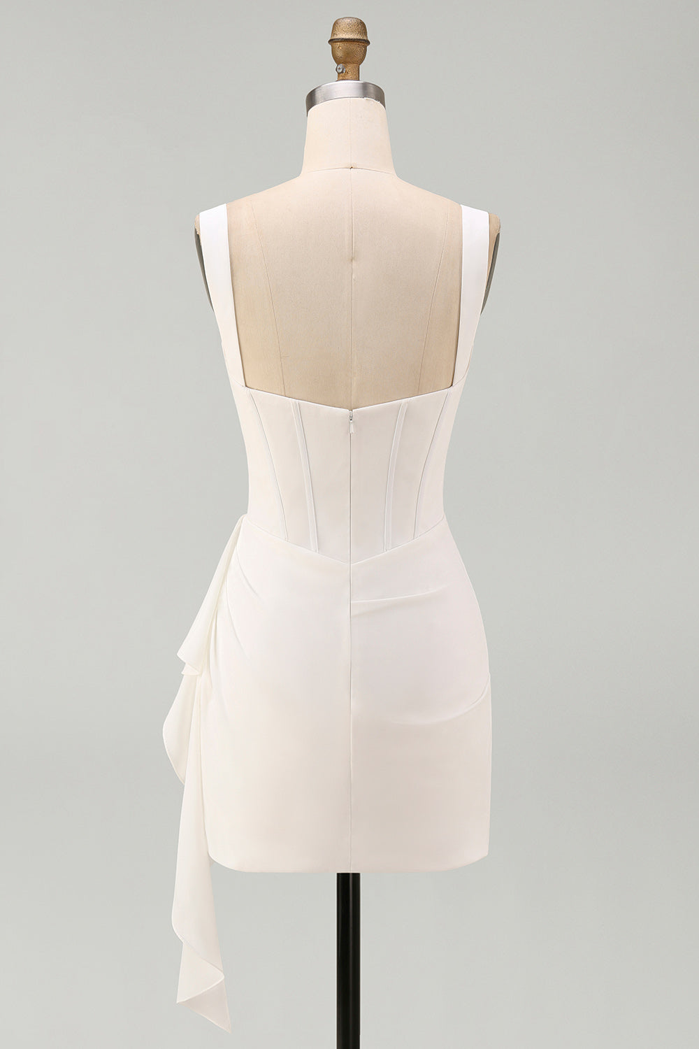Elegant White Bodycon Mini Dress with Ruffled Details | Flattering Square Neckline for Special Occasions