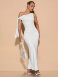 Elegant White Dress | Women's Bodycon Cocktail Dress with Asymmetrical Tie for a Flattering Fit