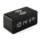 Wooden Digital Alarm Clock — Wireless Charging & Voice Control