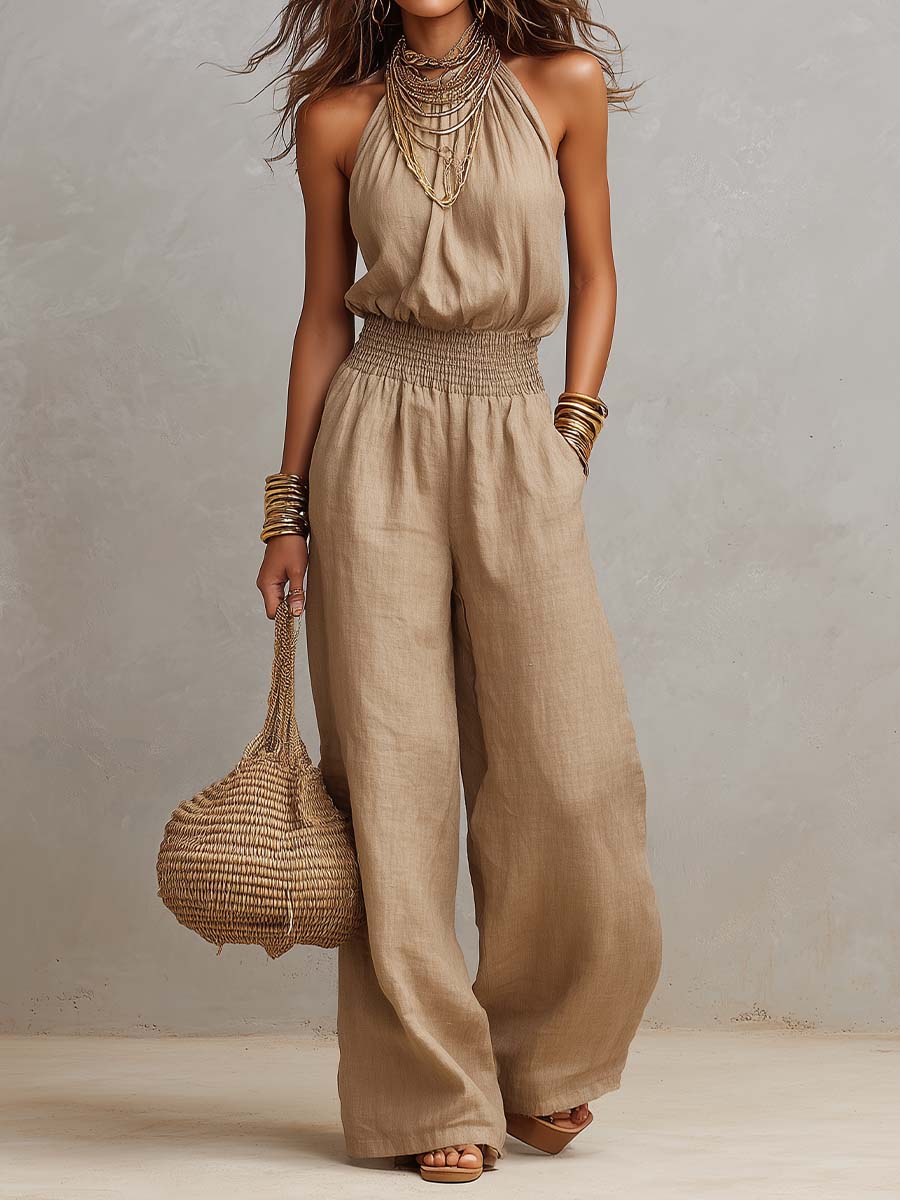 Elia Collection | White Jumpsuit Women with Flattering Elastic Waist | Elegant Summer Outfit