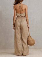 Elia Collection | White Jumpsuit Women with Flattering Elastic Waist | Elegant Summer Outfit