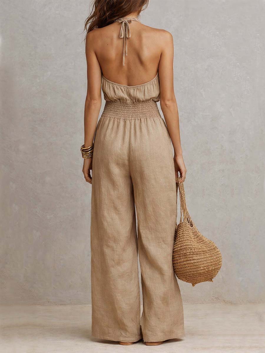 Elia Collection | White Jumpsuit Women with Flattering Elastic Waist | Elegant Summer Outfit