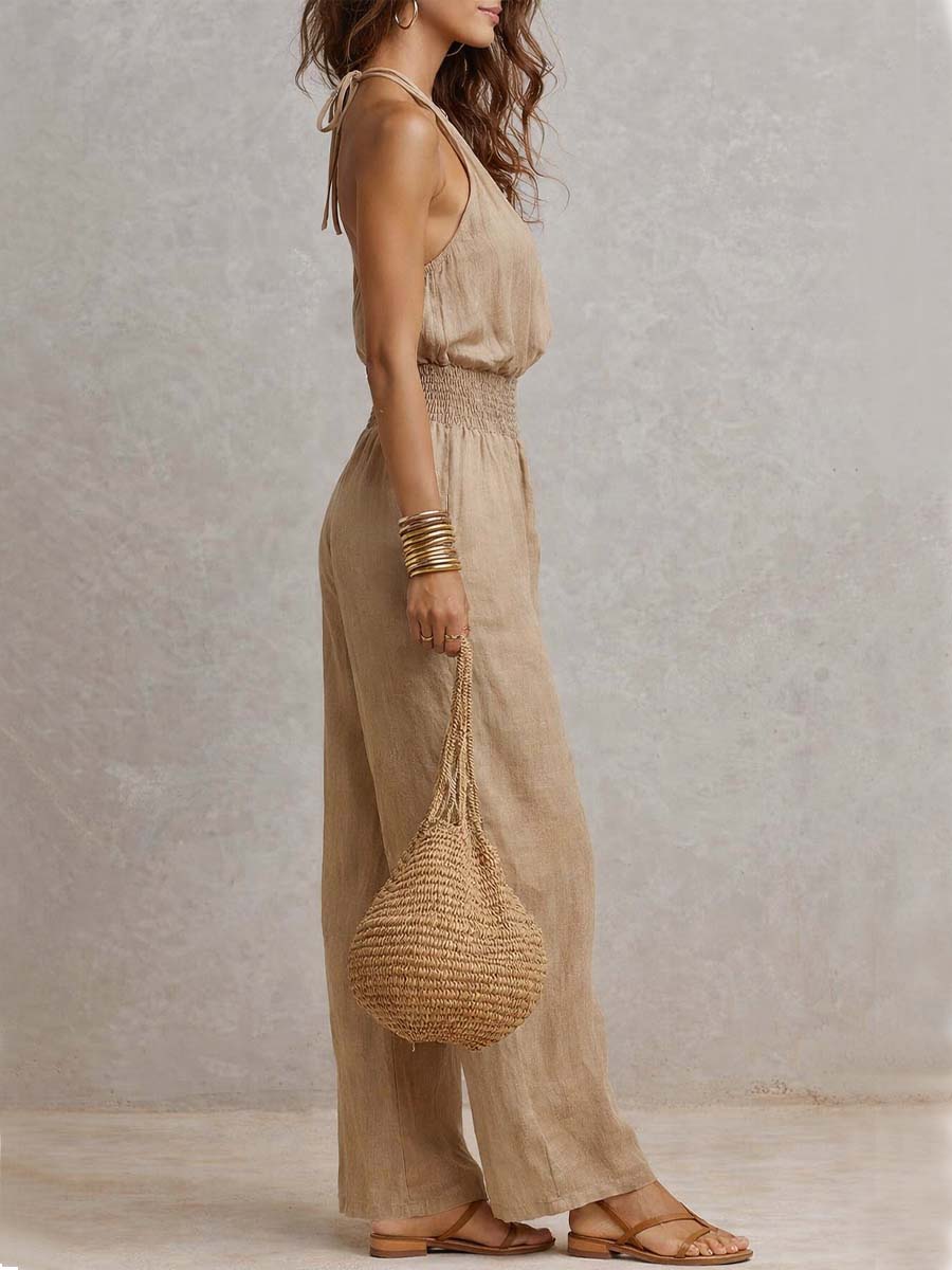 Elia Collection | White Jumpsuit Women with Flattering Elastic Waist | Elegant Summer Outfit