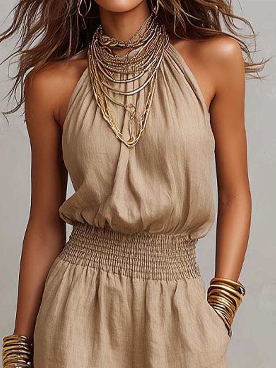 Elia Collection | White Jumpsuit Women with Flattering Elastic Waist | Elegant Summer Outfit