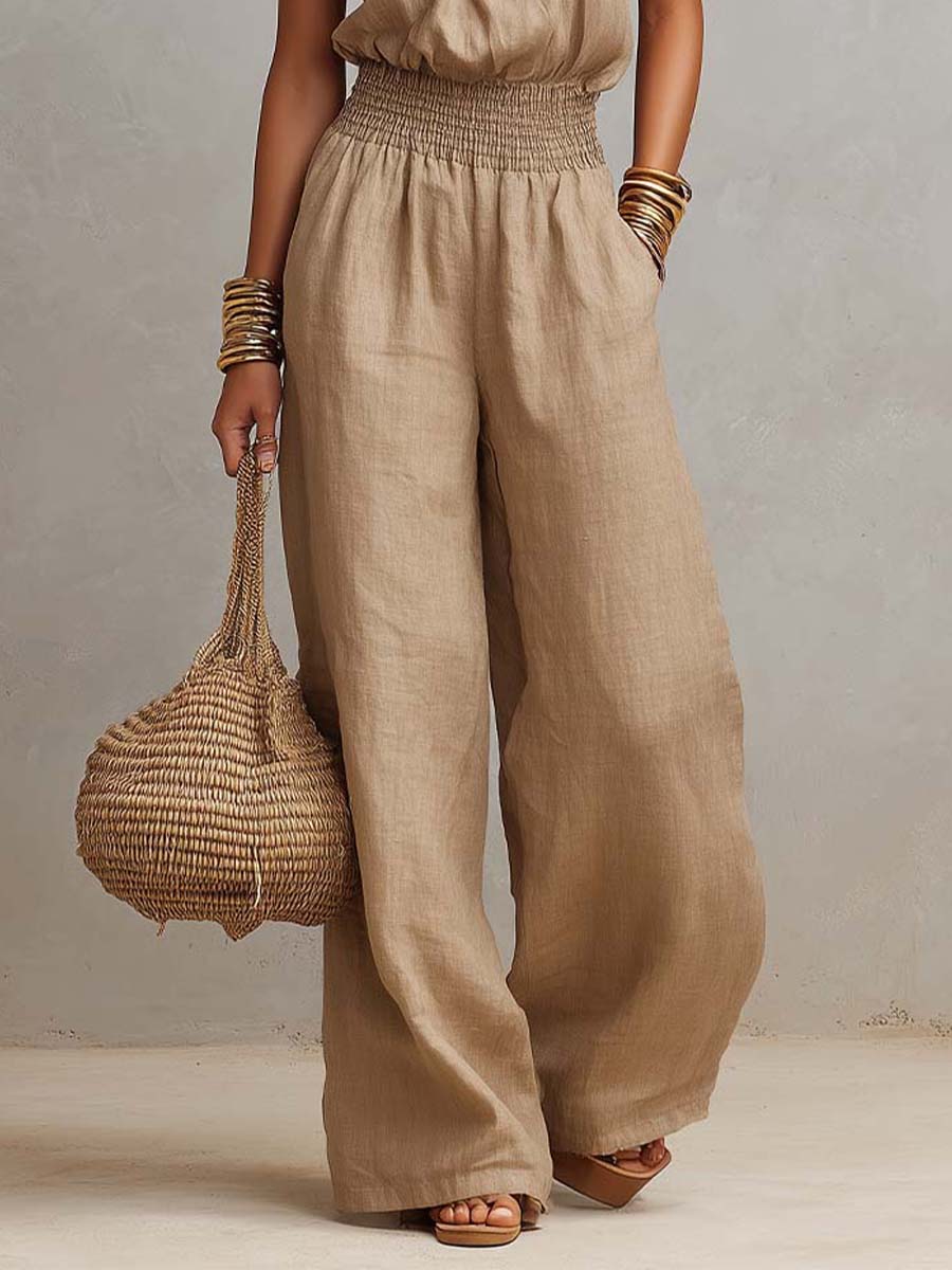 Elia Collection | White Jumpsuit Women with Flattering Elastic Waist | Elegant Summer Outfit