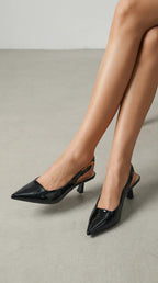 Women's Elizabeth Collection | Low Sling Back Court Heels with Glossy Patent Finish | Elegant Design for All-Day Comfort 1