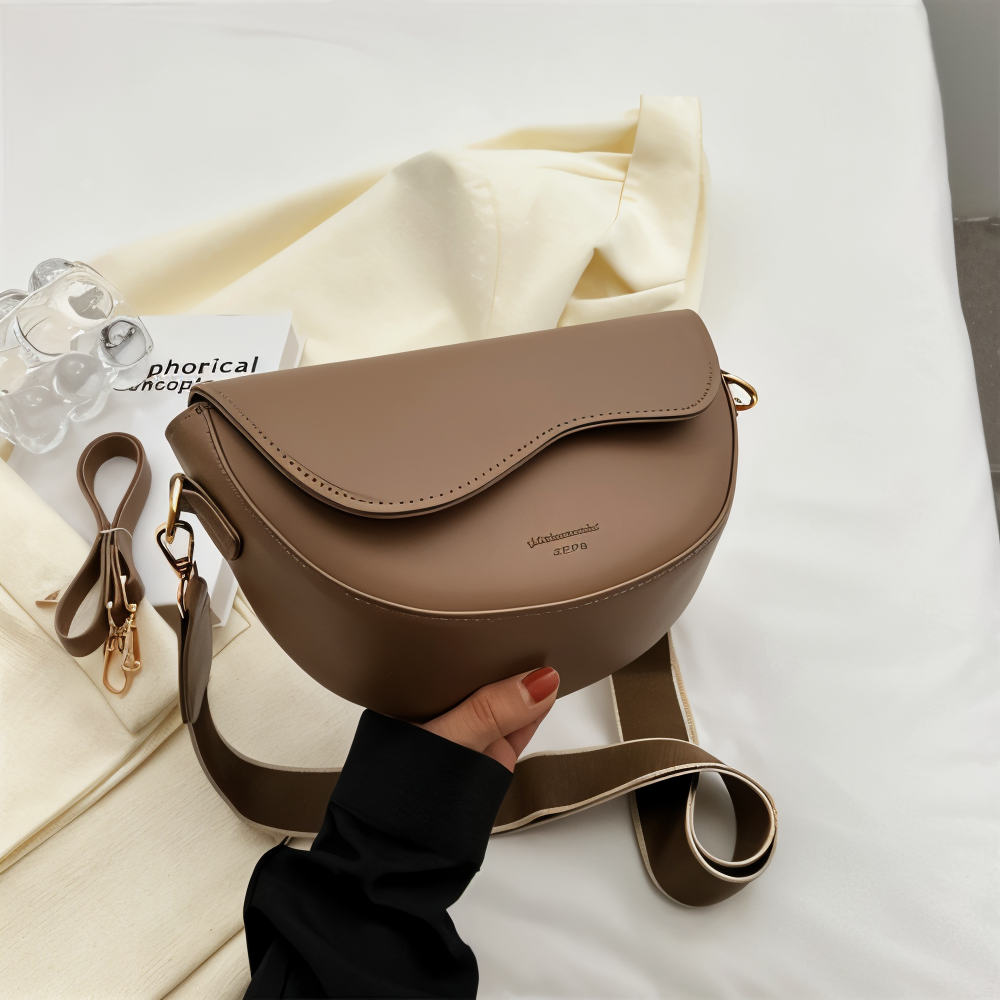 Emma Collection | Black Crossbody Bag with Curved Flap Design | Vegan Leather for Stylish Everyday Use