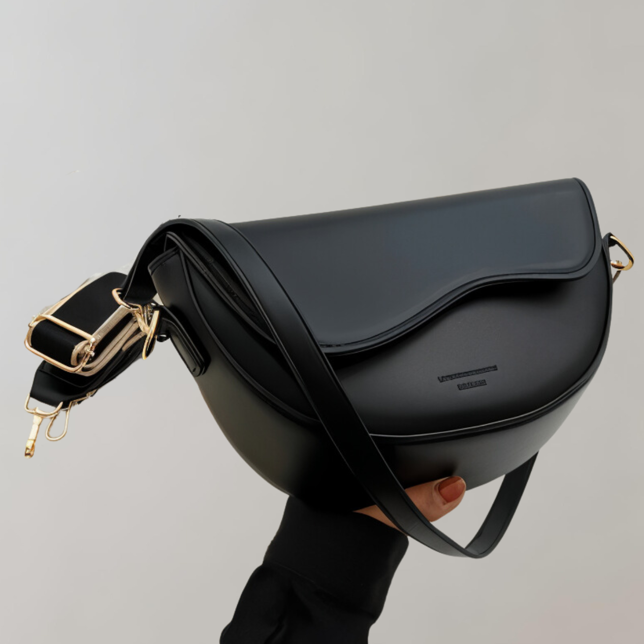 Emma Collection | Black Crossbody Bag with Curved Flap Design | Vegan Leather for Stylish Everyday Use