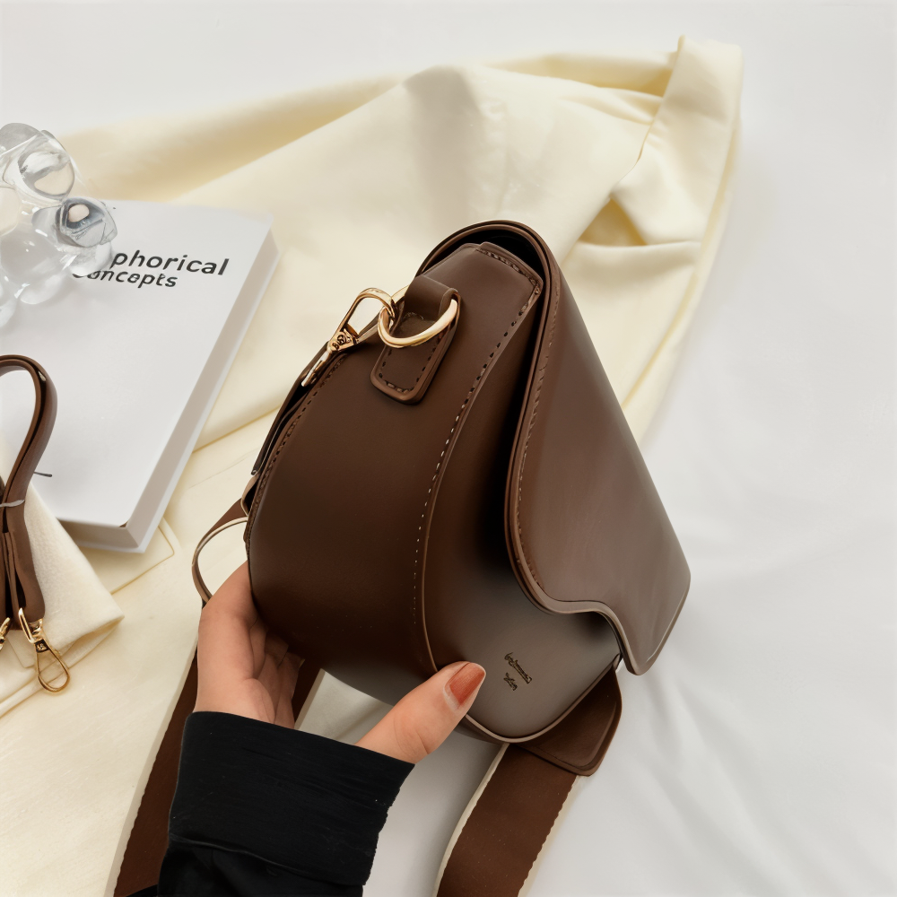 Emma Collection | Black Crossbody Bag with Curved Flap Design | Vegan Leather for Stylish Everyday Use