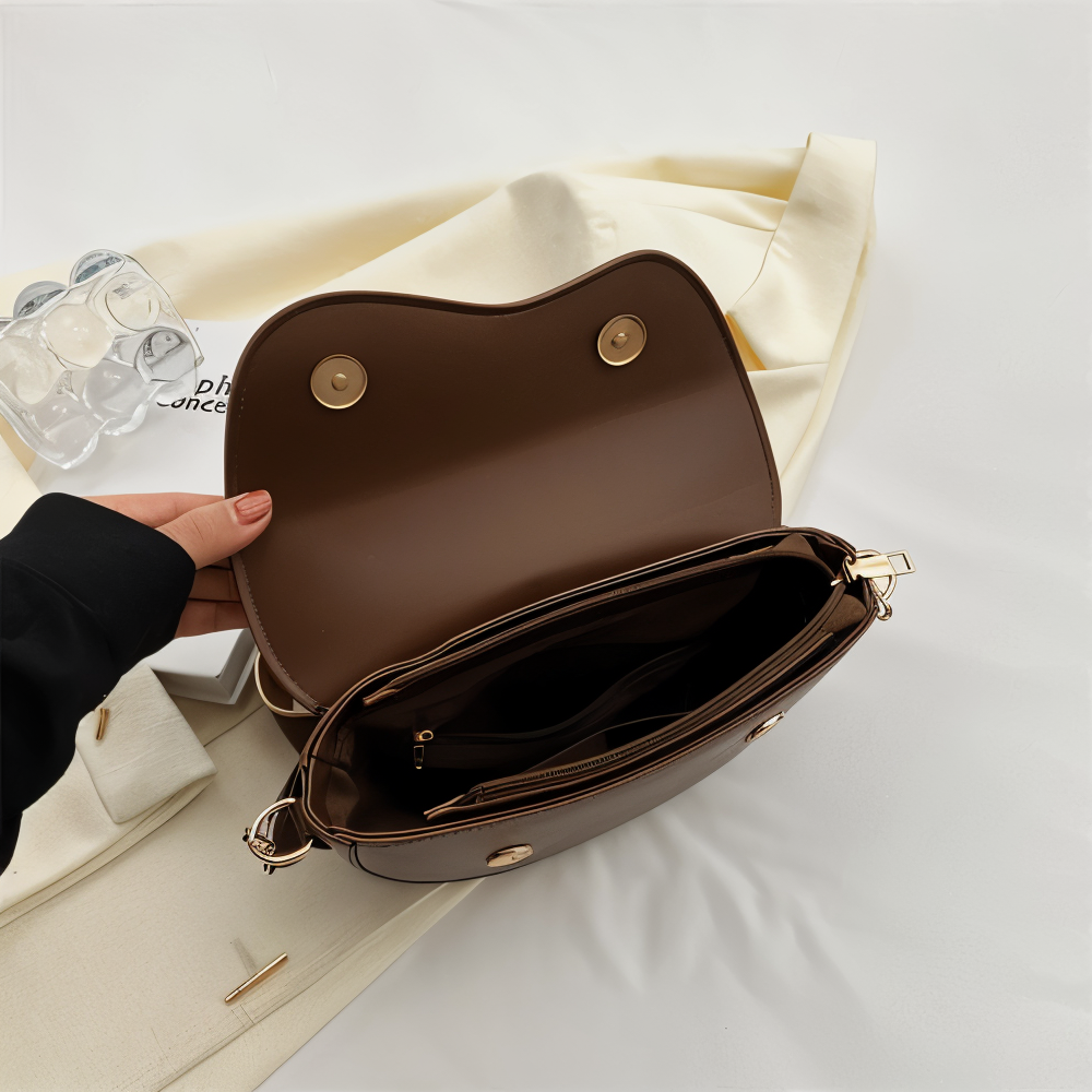 Emma Collection | Black Crossbody Bag with Curved Flap Design | Vegan Leather for Stylish Everyday Use