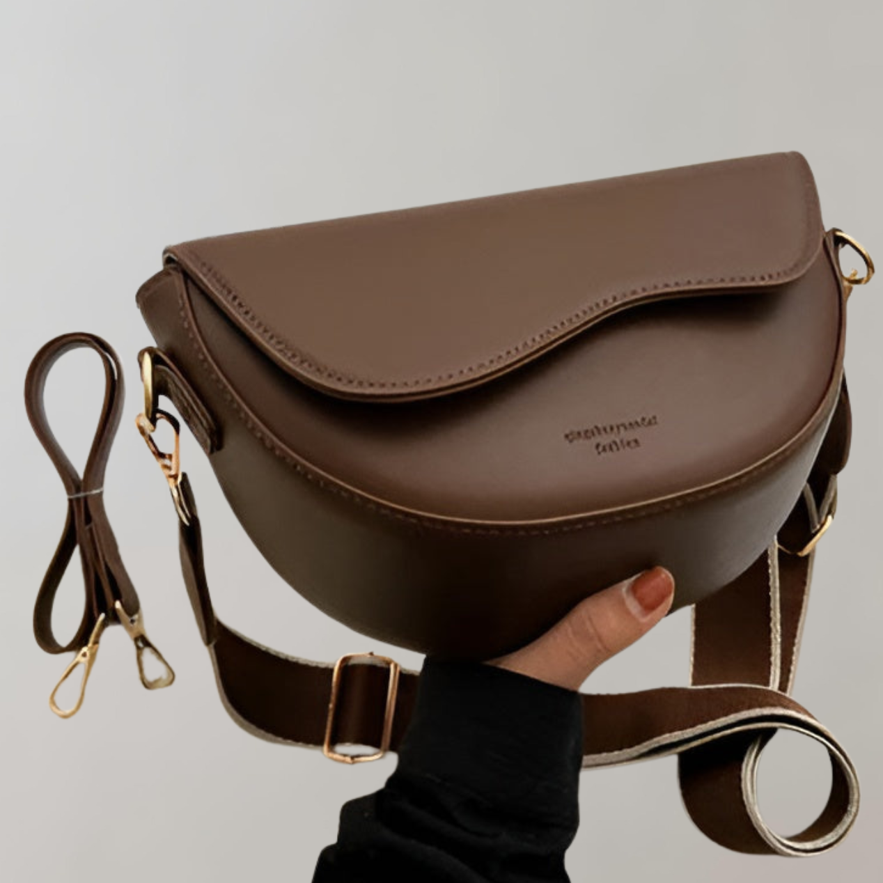 Emma Collection | Black Crossbody Bag with Curved Flap Design | Vegan Leather for Stylish Everyday Use