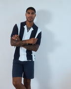 Essential Striped Knit Shirt in Navy Cotton with Short Sleeves for Effortless Summer Style