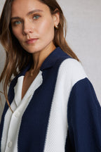 Essential Striped Knit Shirt in Navy Cotton with Short Sleeves for Effortless Summer Style