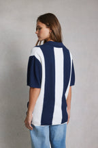 Essential Striped Knit Shirt in Navy Cotton with Short Sleeves for Effortless Summer Style