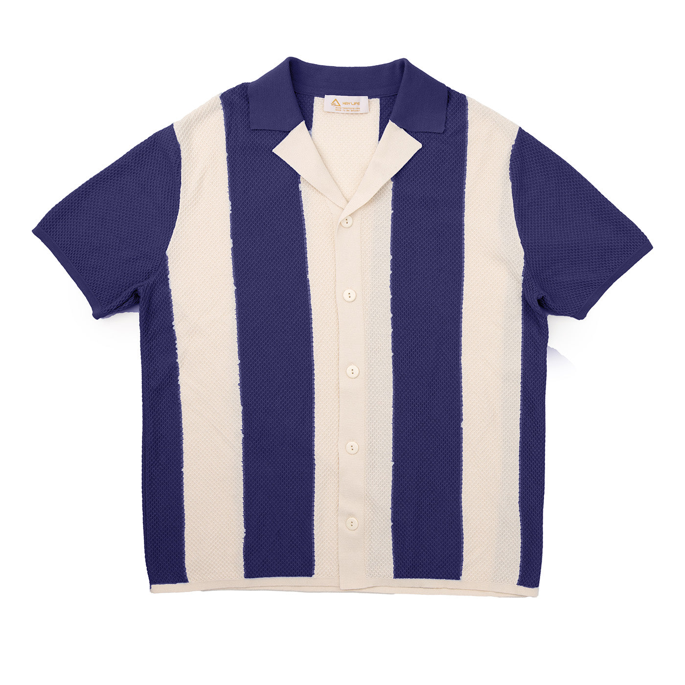 Essential Striped Knit Shirt in Navy Cotton with Short Sleeves for Effortless Summer Style