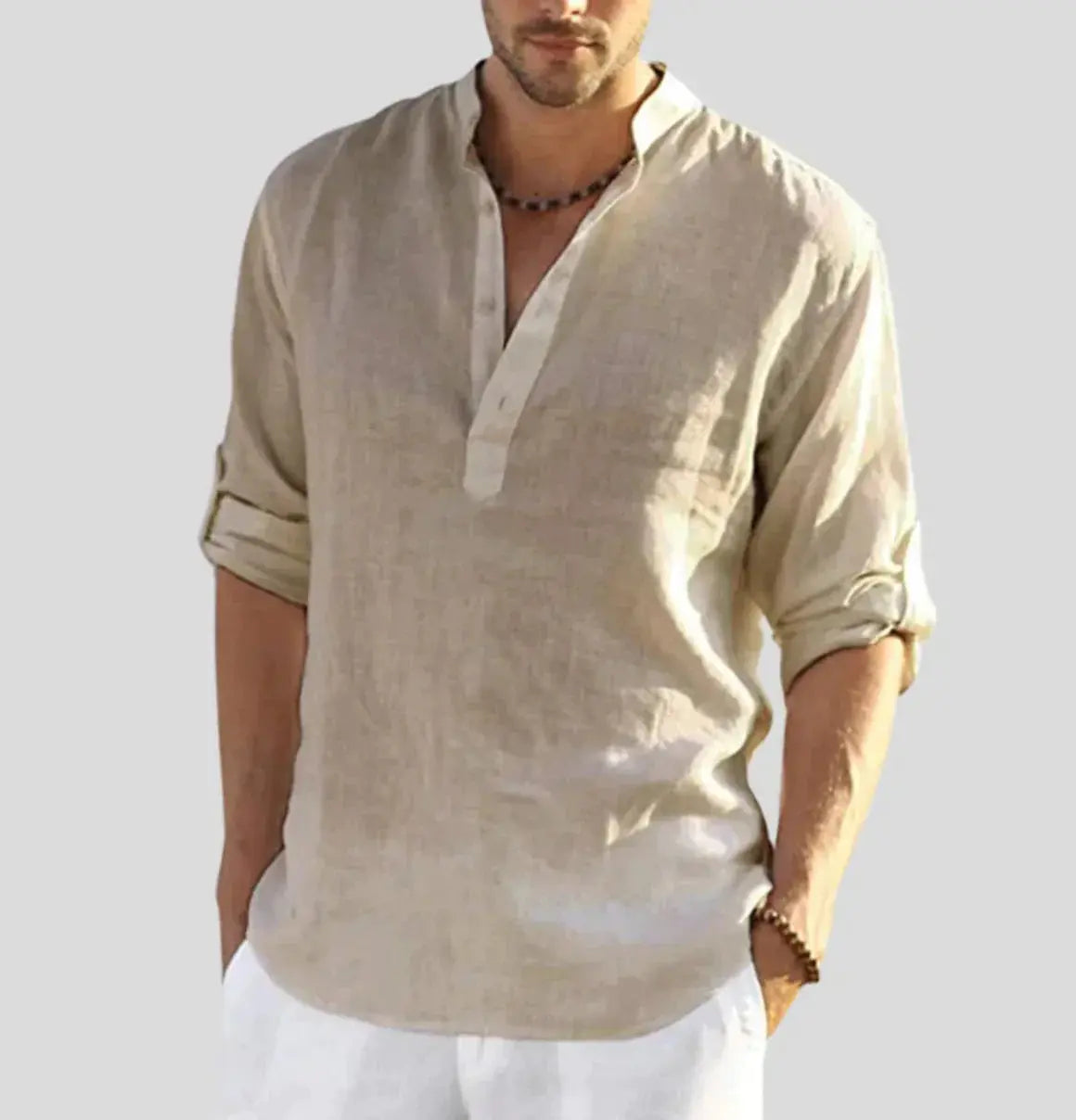 Women's Ethan | Stylish Casual Long Sleeve Men's Shirt | Band Collar Design: Enhances casual outfits with s 2