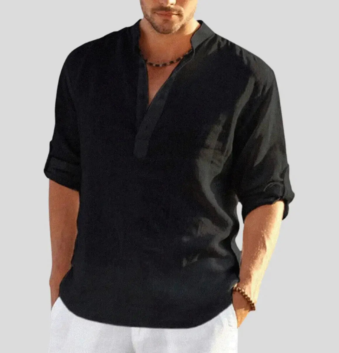 Women's Ethan | Stylish Casual Long Sleeve Men's Shirt | Band Collar Design: Enhances casual outfits with s 3