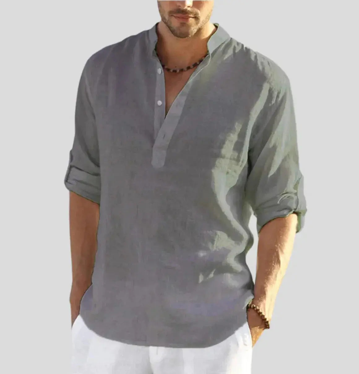 Women's Ethan | Stylish Casual Long Sleeve Men's Shirt | Band Collar Design: Enhances casual outfits with s 4