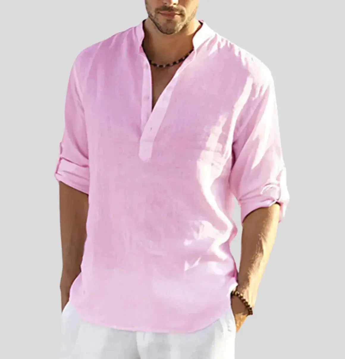 Women's Ethan | Stylish Casual Long Sleeve Men's Shirt | Band Collar Design: Enhances casual outfits with s 6
