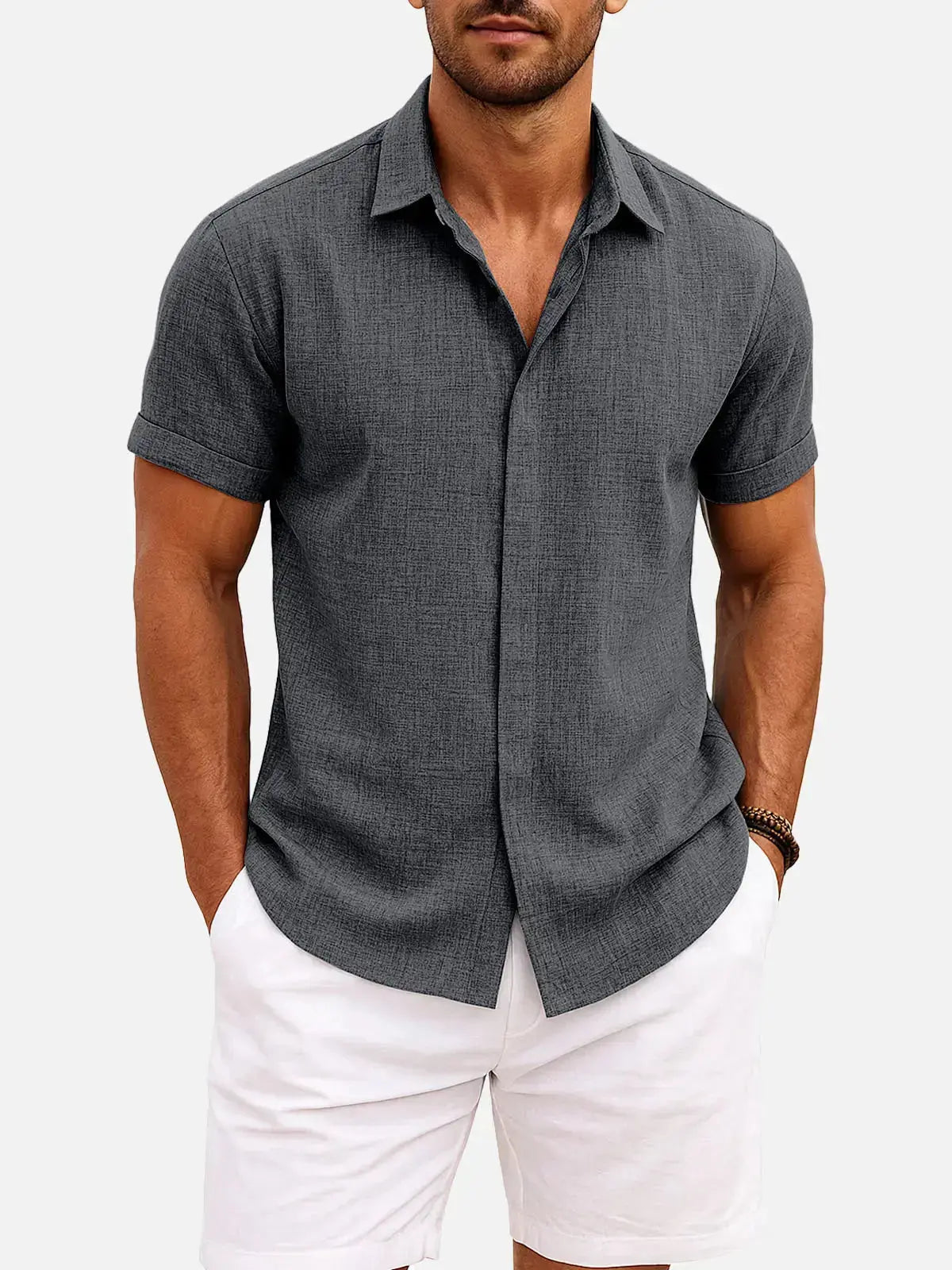 Women's Ethan | Stylish Casual Short Sleeve Men's Shirt | Material: 55% Linen 10