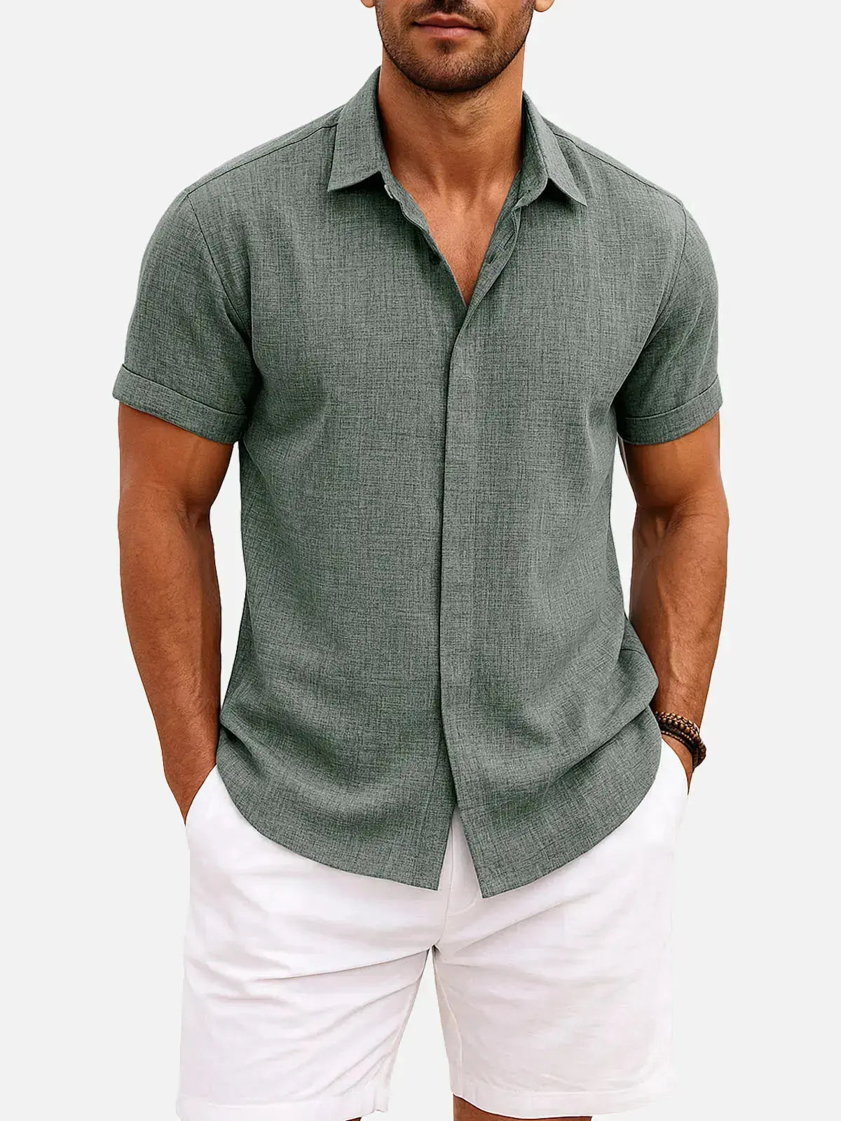 Women's Ethan | Stylish Casual Short Sleeve Men's Shirt | Material: 55% Linen 7