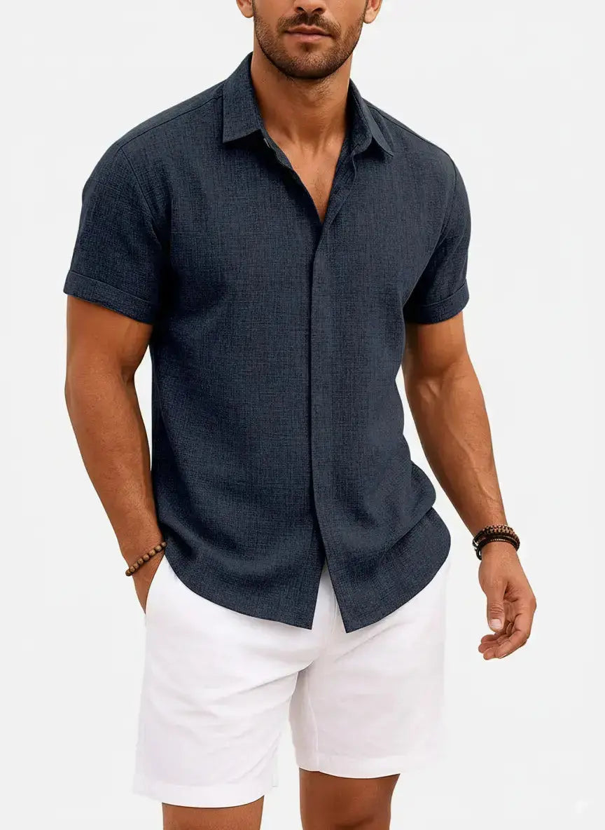Women's Ethan | Stylish Casual Short Sleeve Men's Shirt | Material: 55% Linen 8