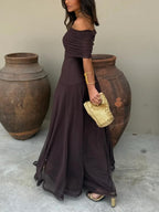 Off-Shoulder Chiffon Maxi Dress — Flowing Silhouette