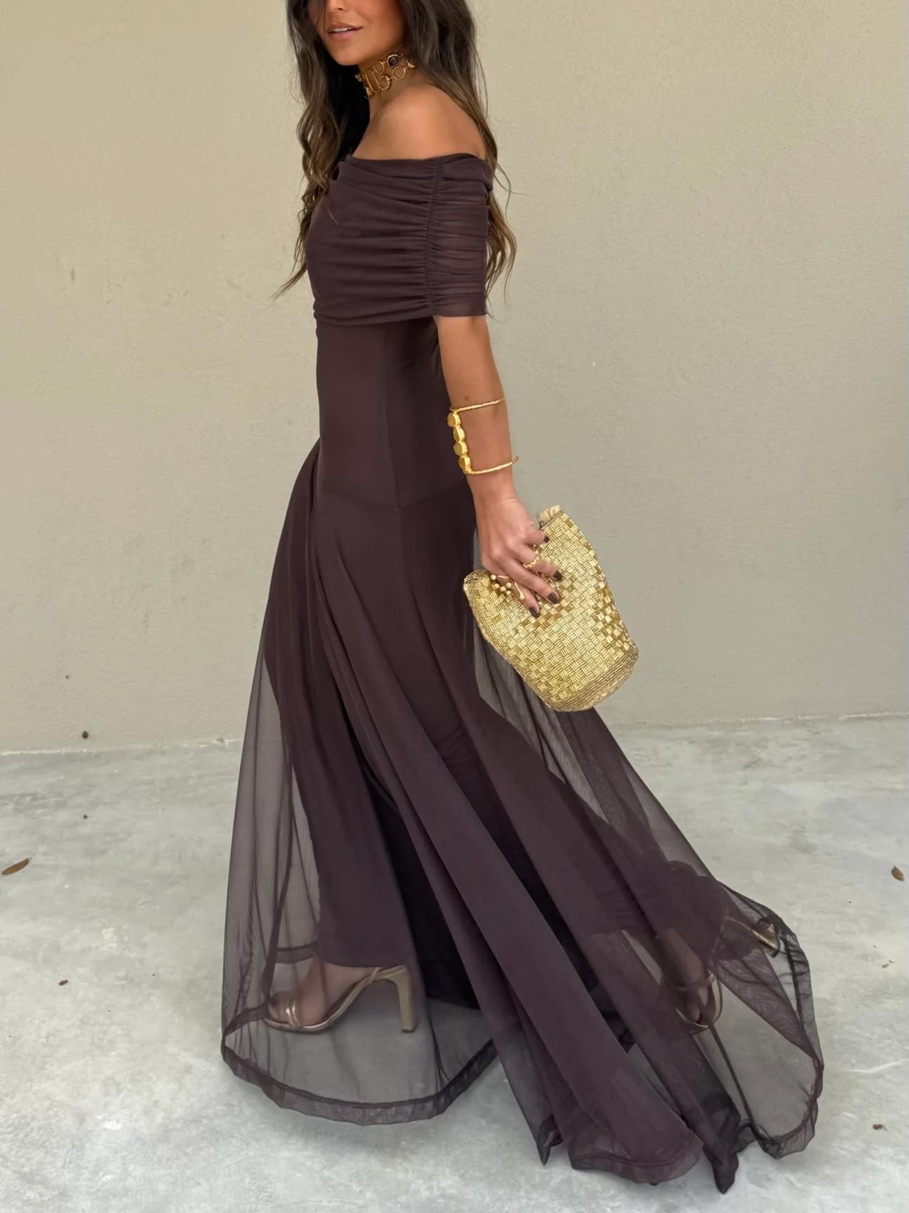 Off-Shoulder Chiffon Maxi Dress — Flowing Silhouette