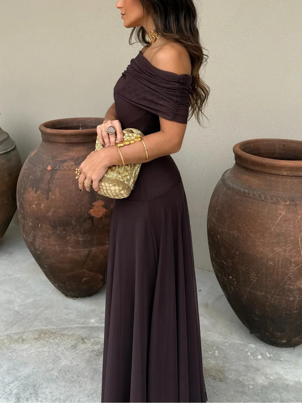 Off-Shoulder Chiffon Maxi Dress — Flowing Silhouette