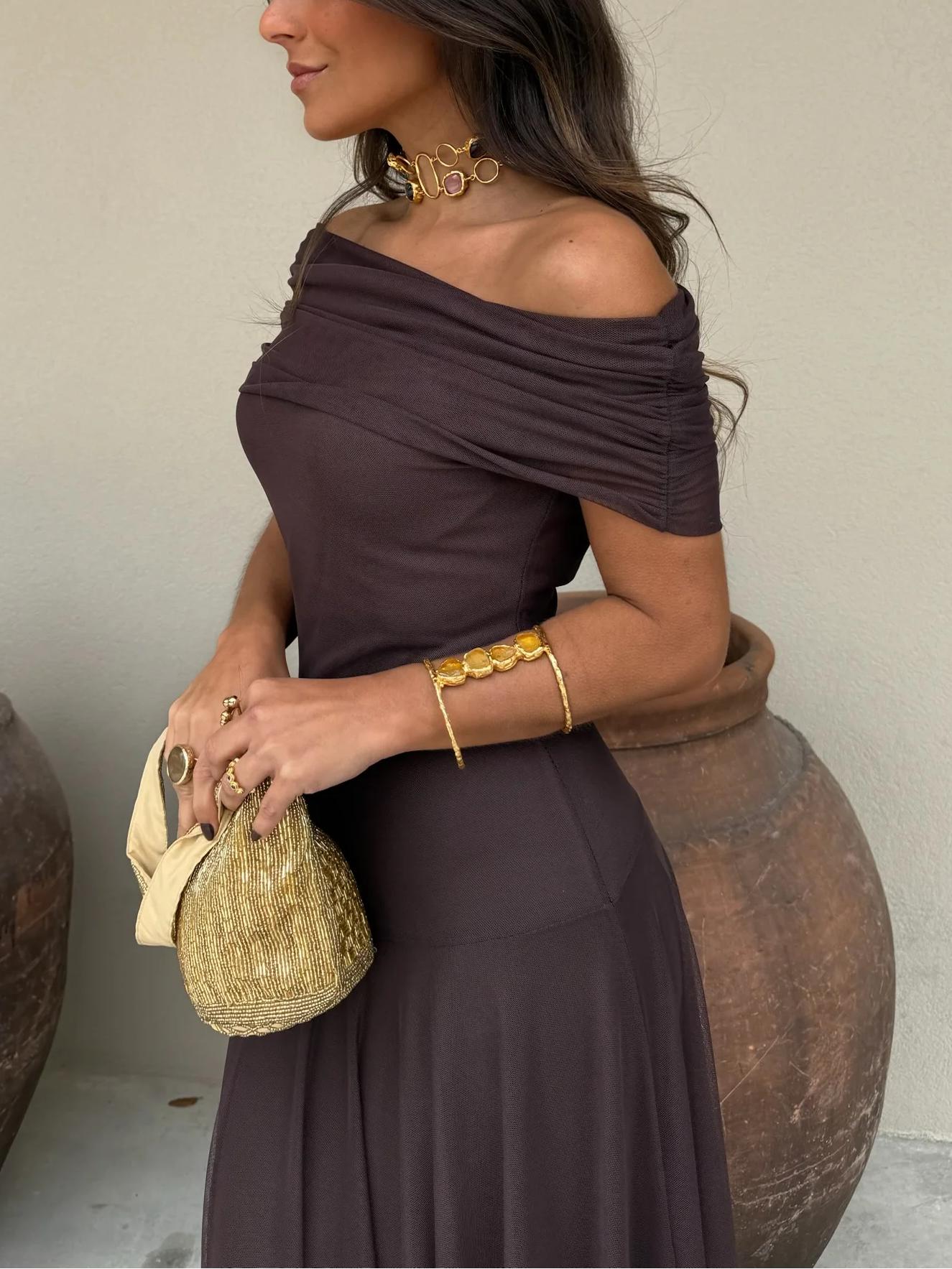 Off-Shoulder Chiffon Maxi Dress — Flowing Silhouette