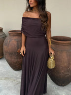 Off-Shoulder Chiffon Maxi Dress — Flowing Silhouette