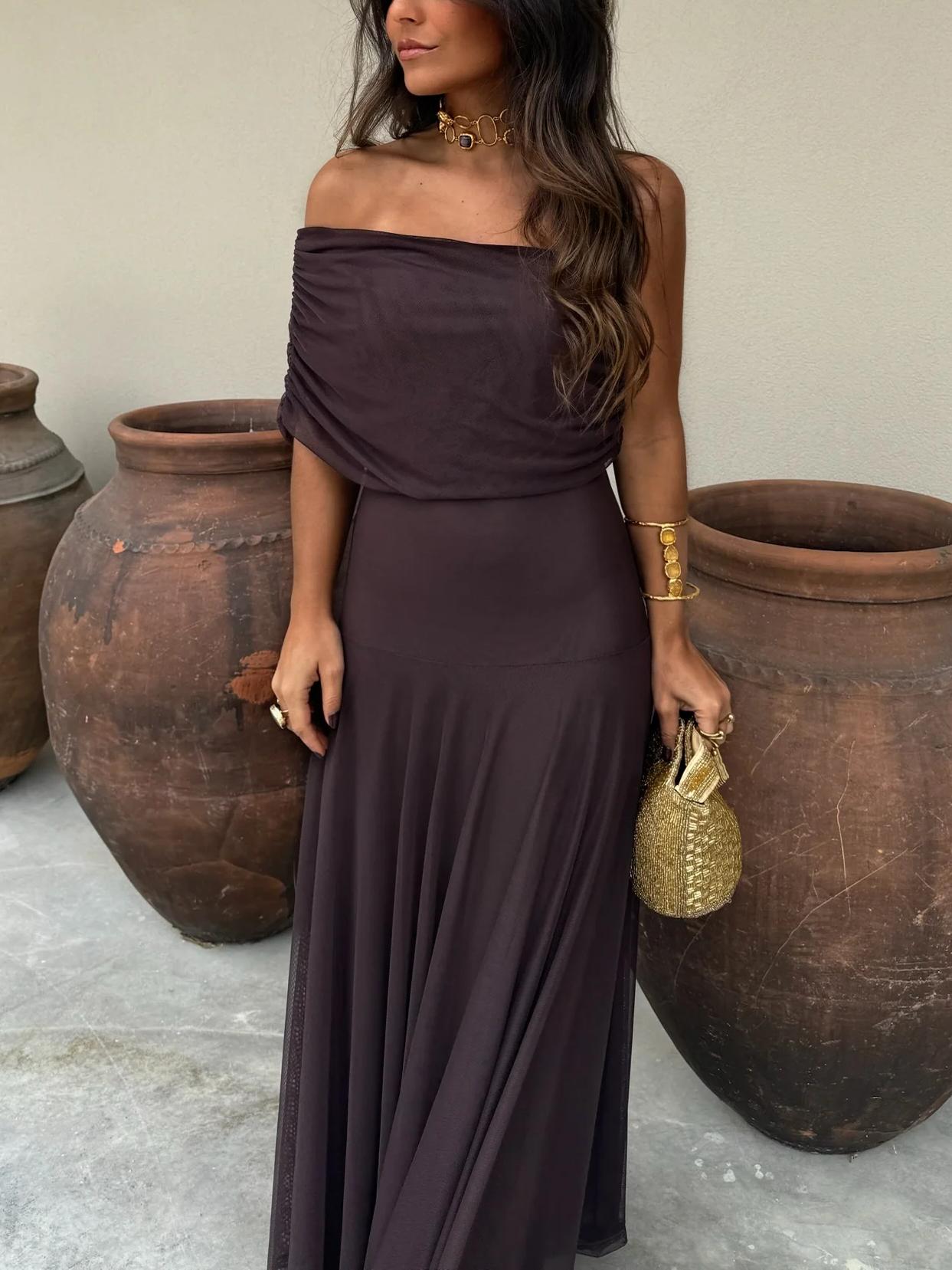 Off-Shoulder Chiffon Maxi Dress — Flowing Silhouette