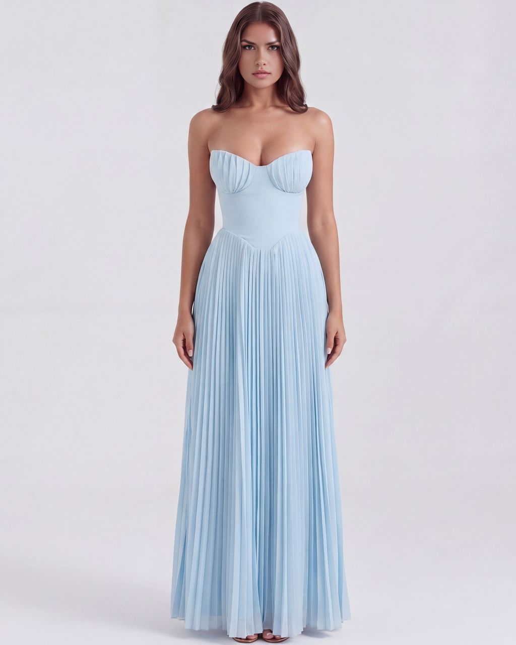Ethereal Ocean Blue Maxi Dress – Long Sleeve Design with Shell...