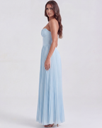 Ethereal Ocean Blue Maxi Dress – Long Sleeve Design with Shell...