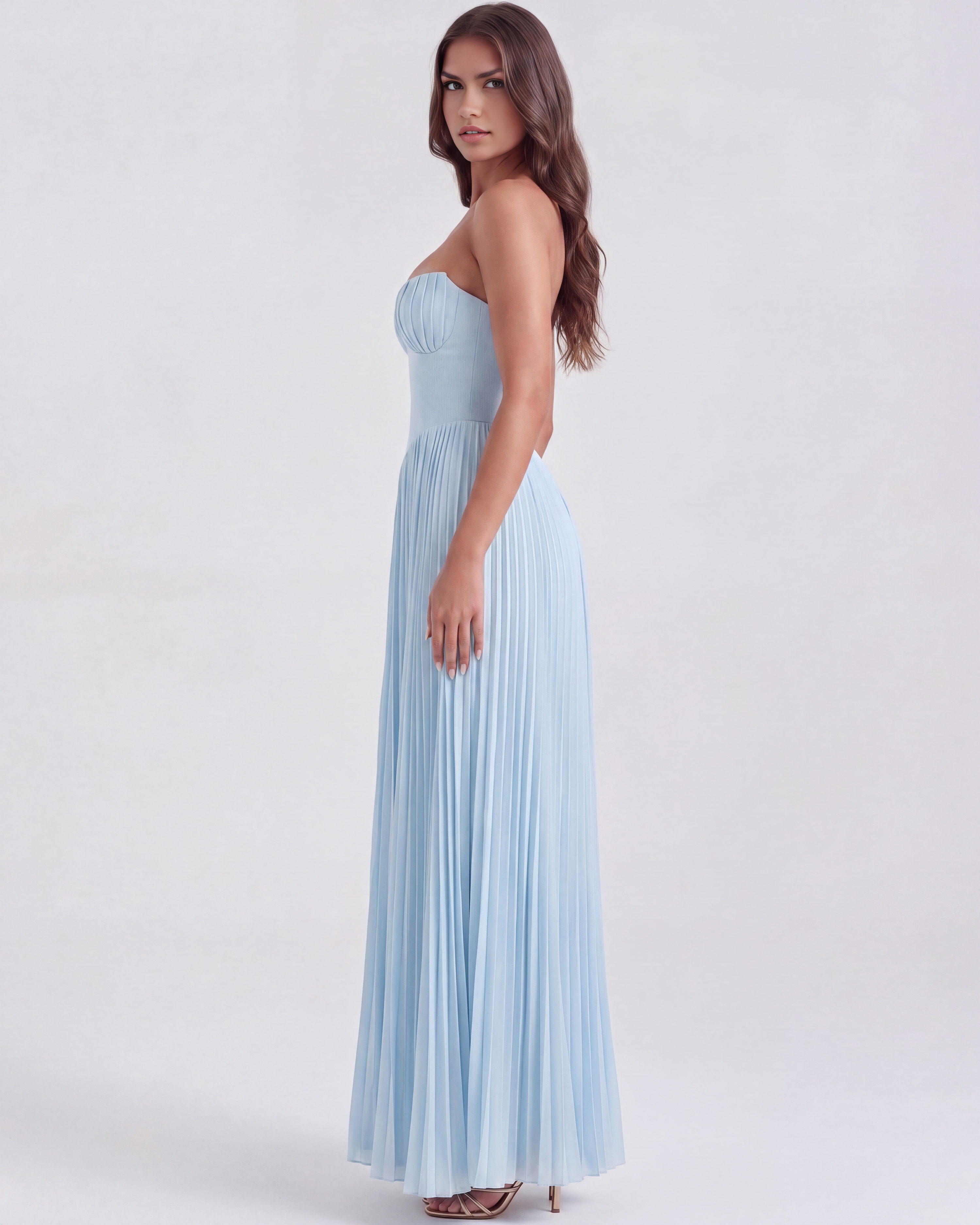 Ethereal Ocean Blue Maxi Dress – Long Sleeve Design with Shell...