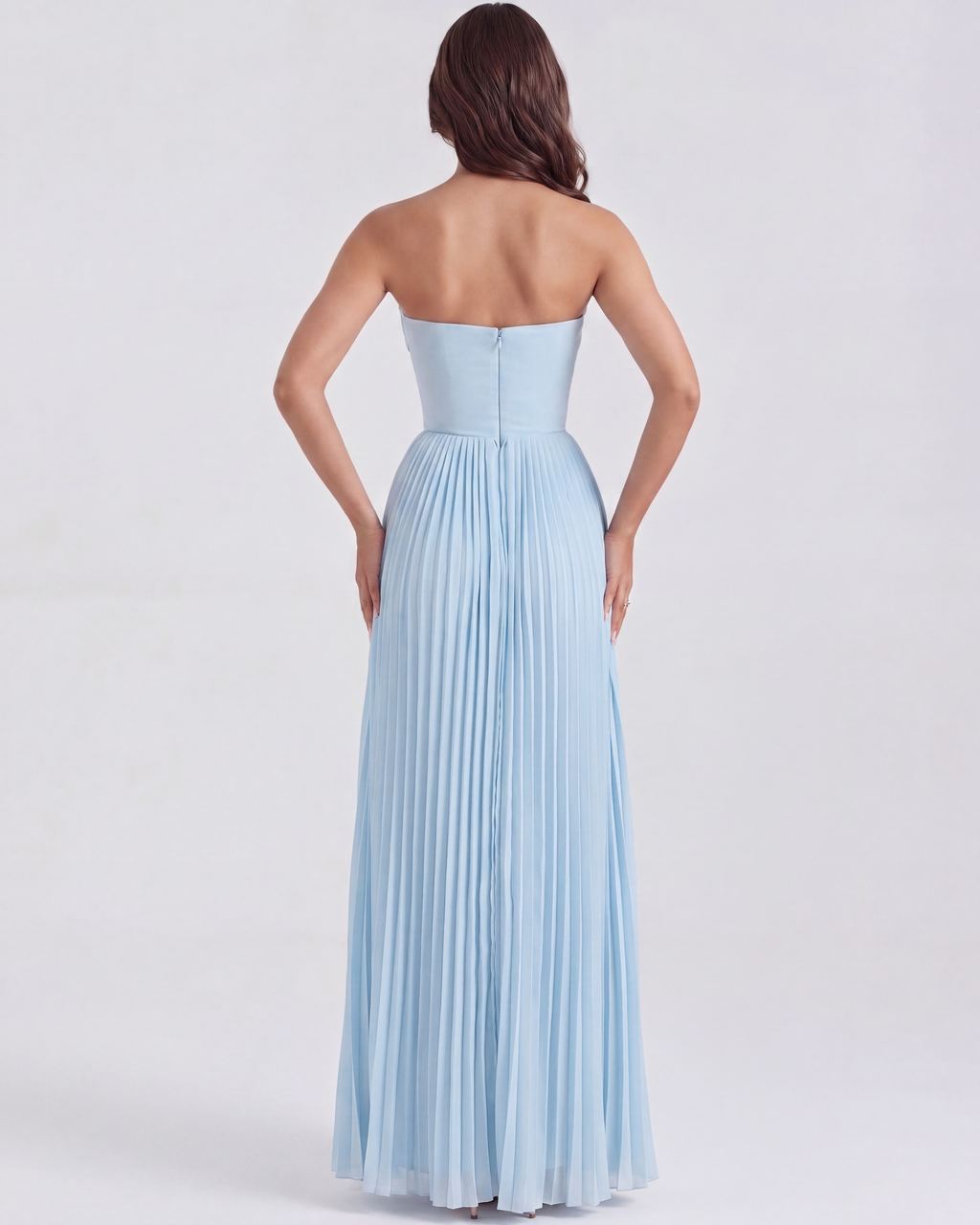 Ethereal Ocean Blue Maxi Dress – Long Sleeve Design with Shell...
