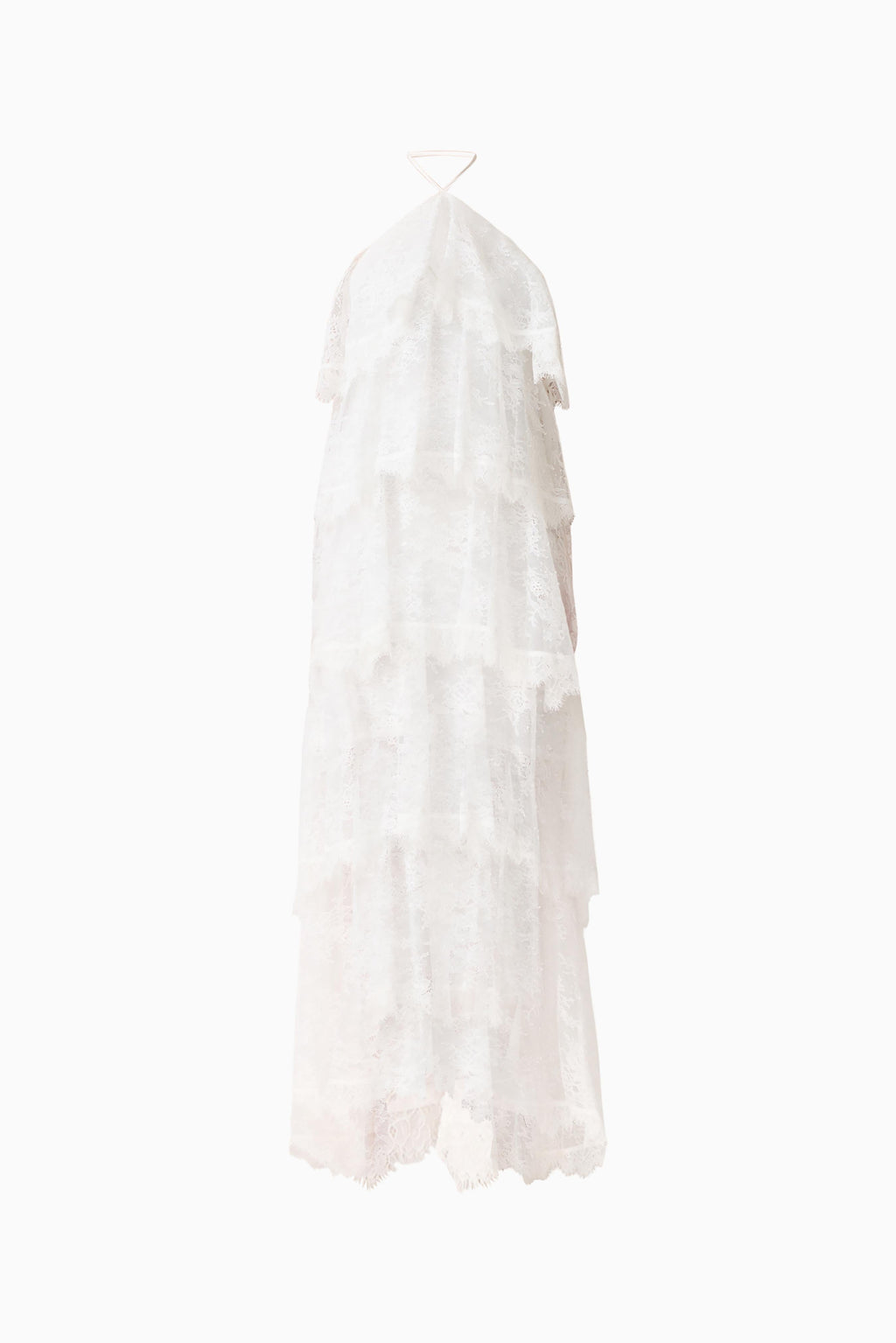 Evelin Lace Gown | Women's Wedding Guest Dress with Halter Neck & Cascading Frills | Elegant White Dress for Special Occasions
