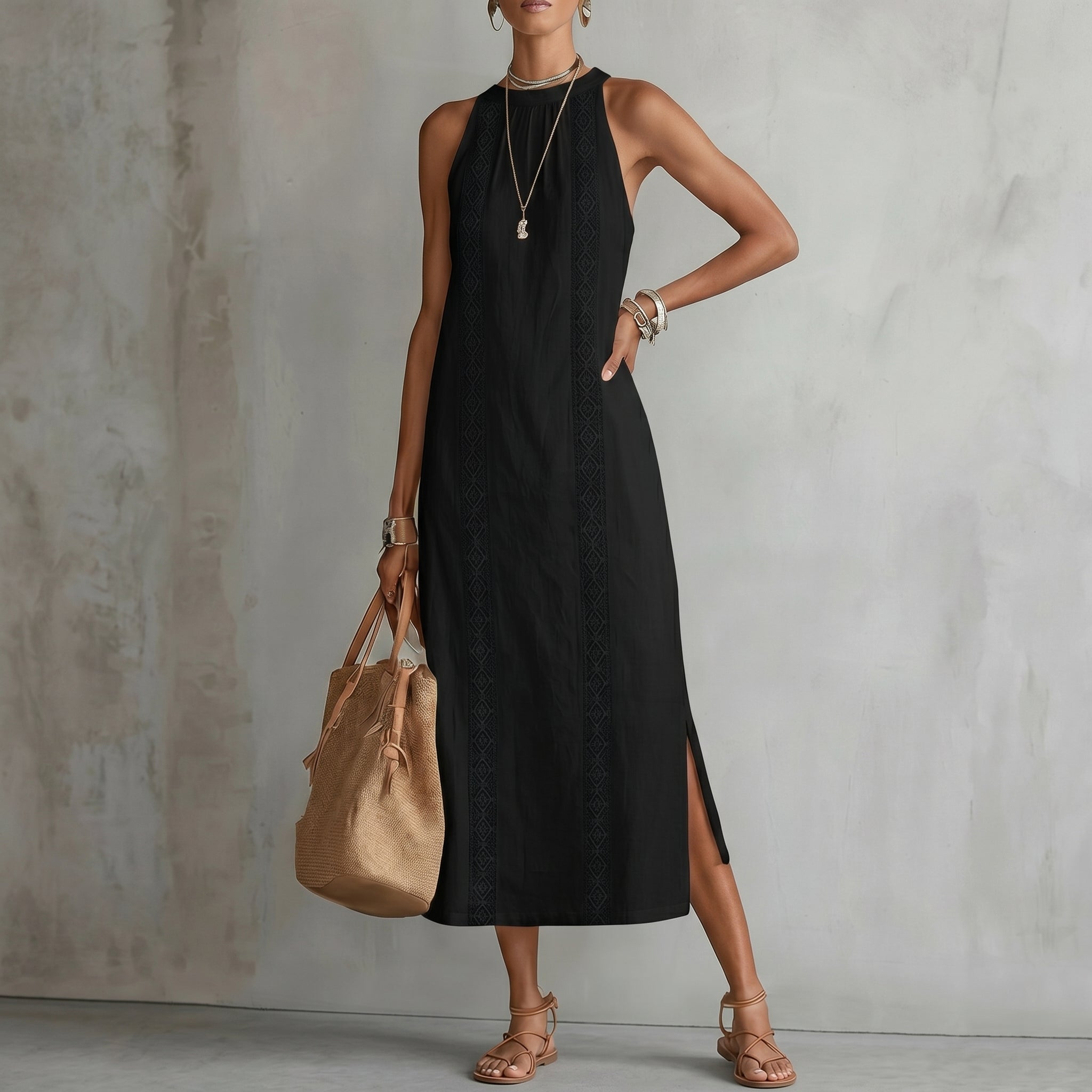 Evelin | Women's Maxi Dress with Lace Panel & Side Split | Casual Summer Style