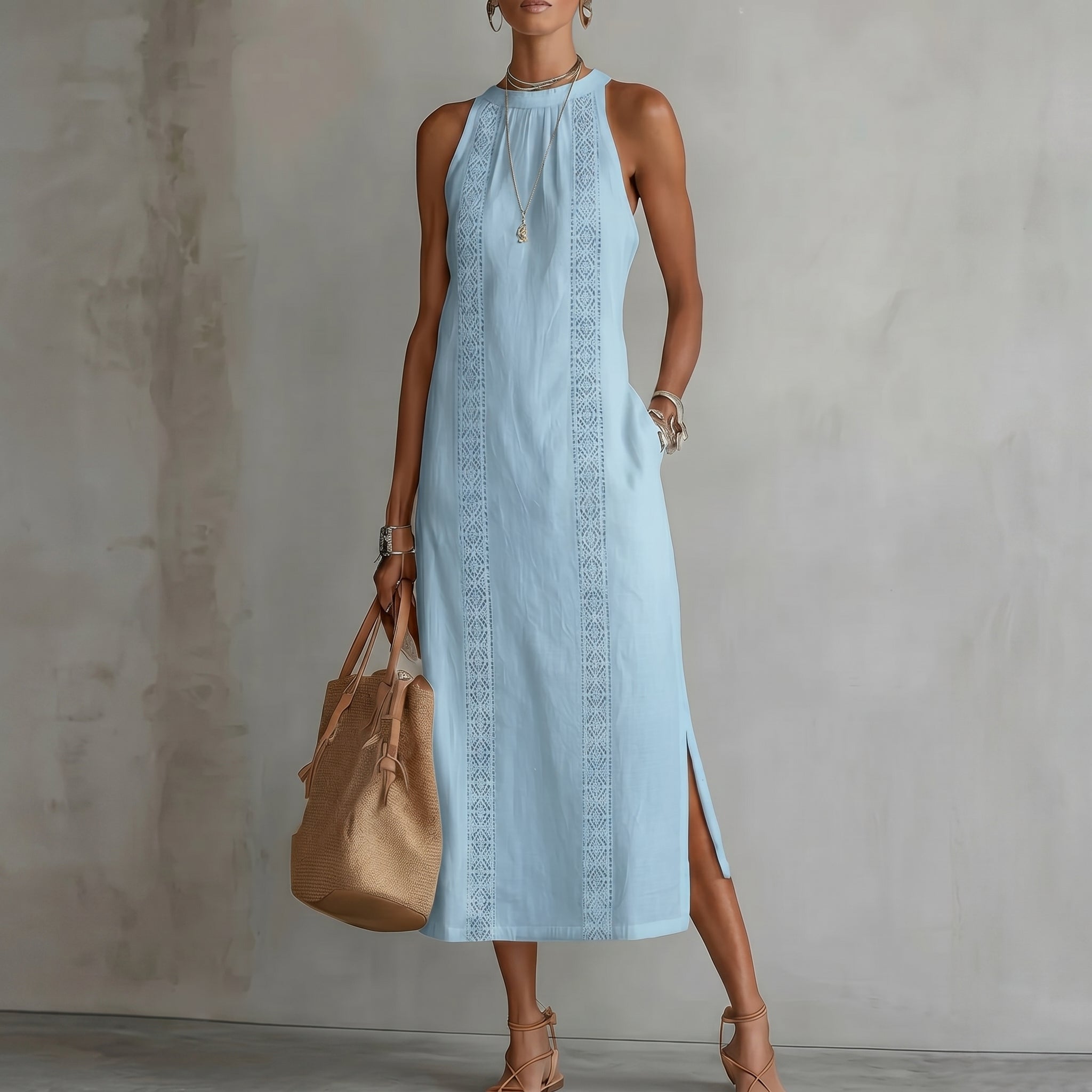 Evelin | Women's Maxi Dress with Lace Panel & Side Split | Casual Summer Style