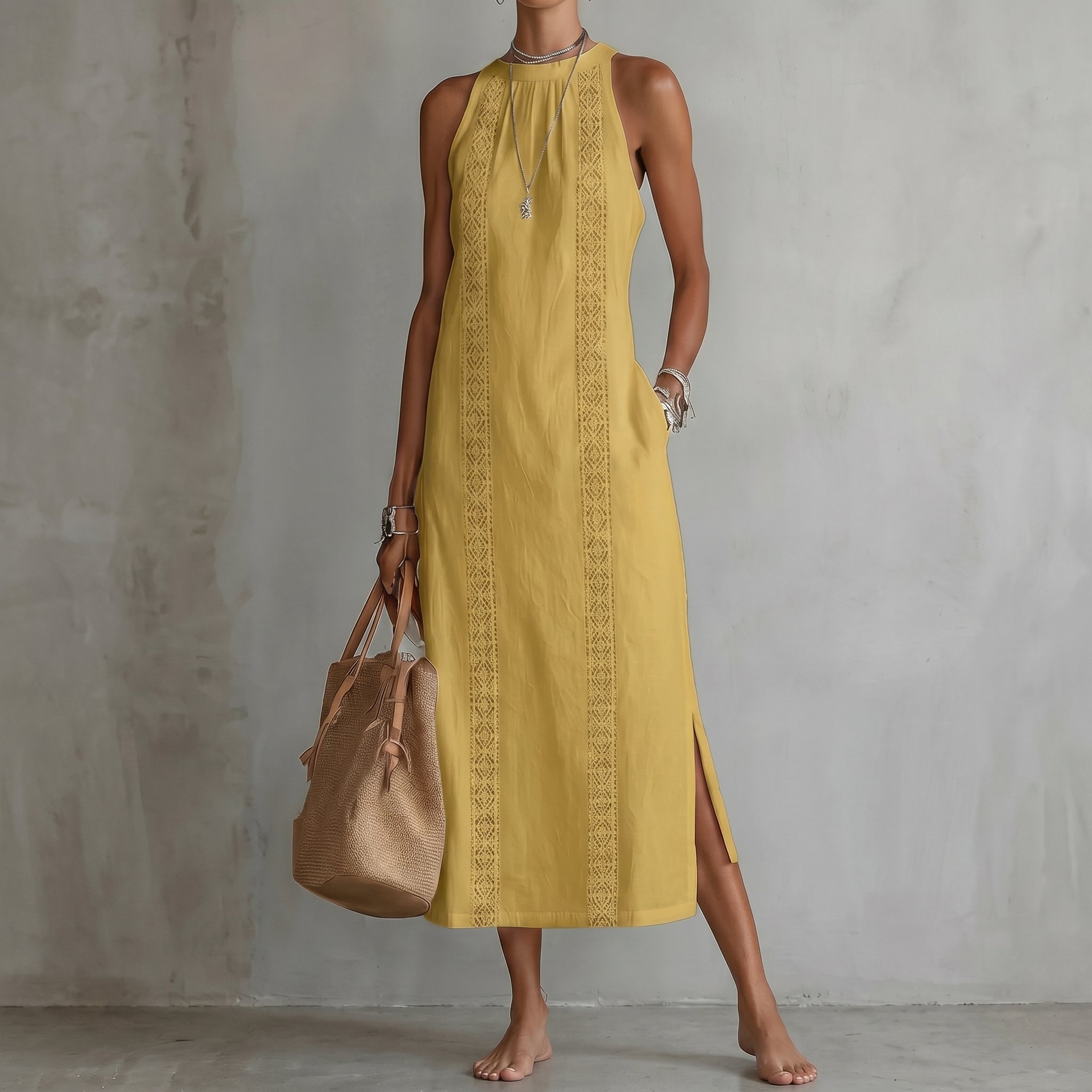 Evelin | Women's Maxi Dress with Lace Panel & Side Split | Casual Summer Style
