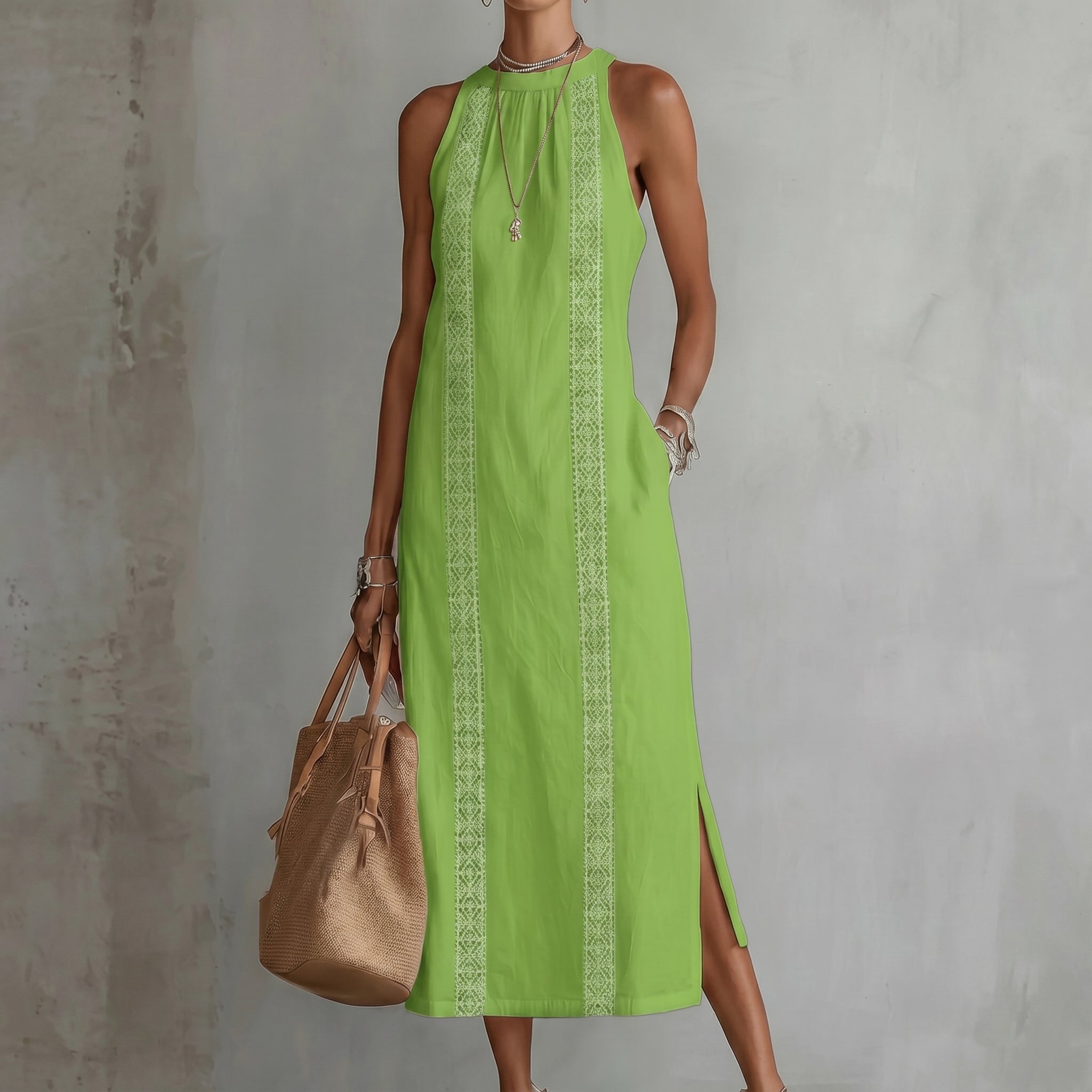 Evelin | Women's Maxi Dress with Lace Panel & Side Split | Casual Summer Style