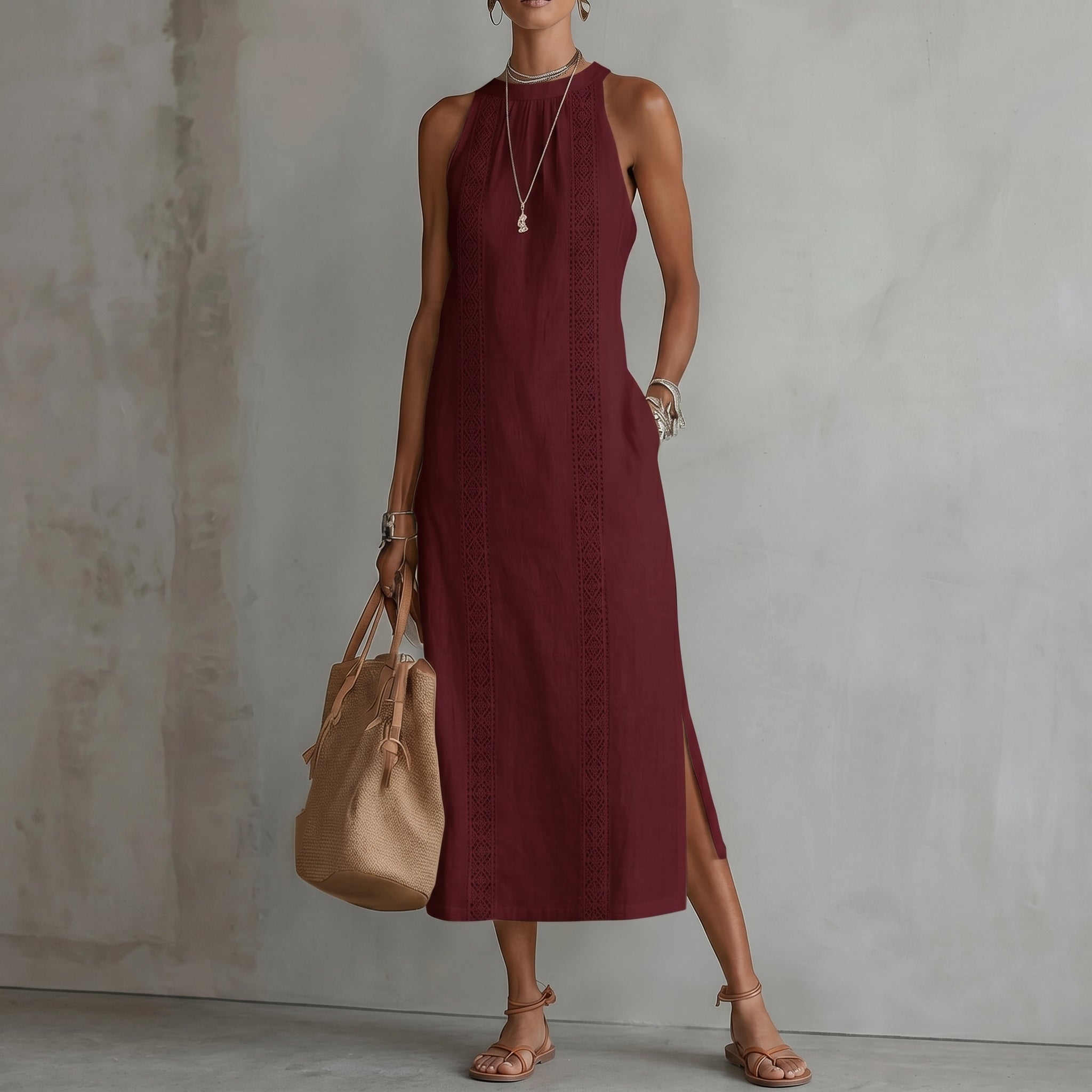 Evelin | Women's Maxi Dress with Lace Panel & Side Split | Casual Summer Style