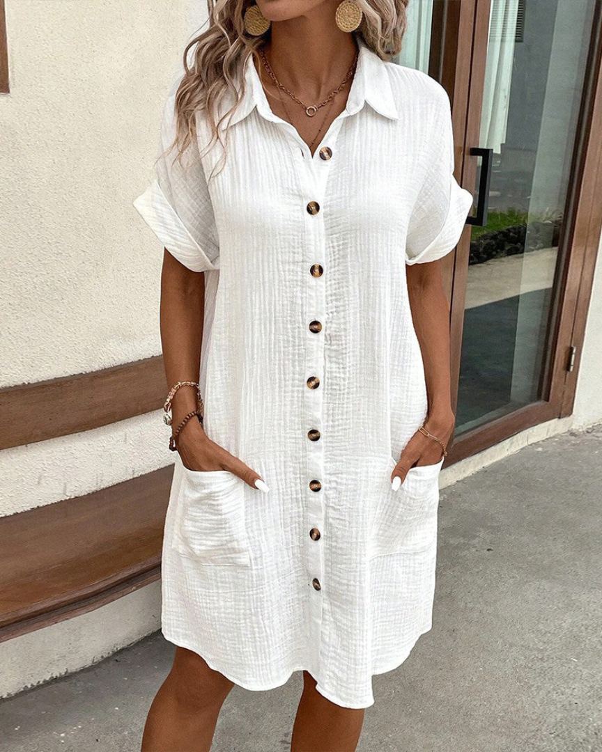 Everyday Elegance | Women's Cotton Shirt Dress with Button Front & Relaxed Fit | Versatile Style for Comfort